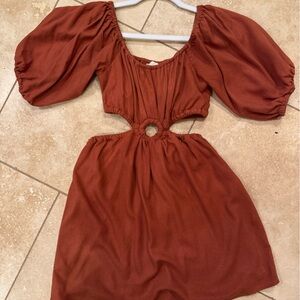 Altar'd State Terracotta Puff Sleeve Midi Dress